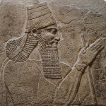 Bas-relief of Tiglath-pileser III cut from one of the stone panels decorating his Central Palace at Kalhu (biblical, Calah or Caleh) now in the British Museum, London, England. Tiglath-pileser III reigned c. 745-727 BCE and is referred to as Pulu or Pul in II Kings 15:19 and in I Chronicles 5:26.